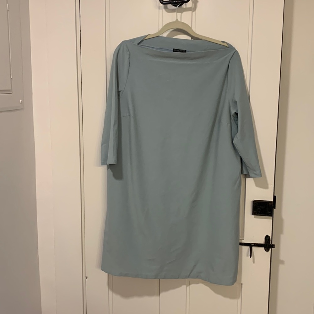 3/4 sleeve, light blue dress in viscose with spandex. 1X. Like new condition.